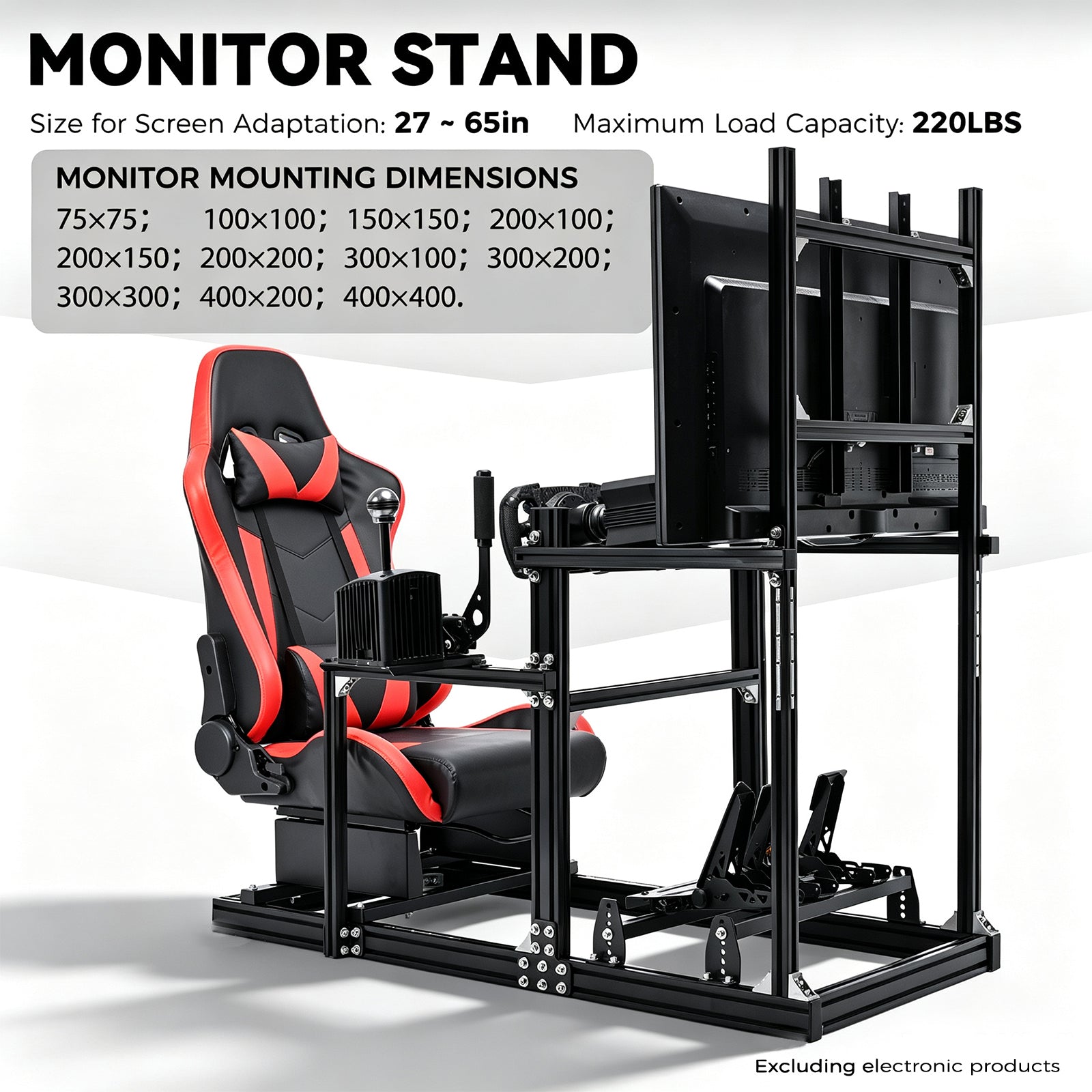 Minneer 3060 Racing Simulator Cockpit with Red Seat & TV Stand ,Ultra Strength & Rigidity, Fit for Logitech G29 G923, Sim frame 3060, Not Include Steering Wheel,Pedals,Handbrake