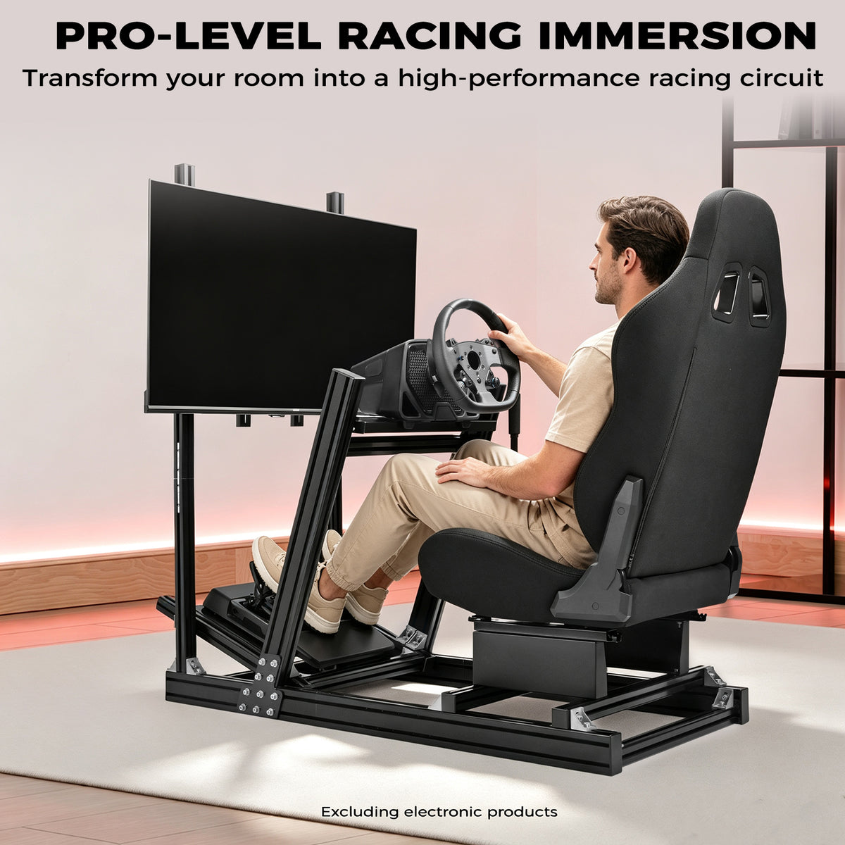 Minneer 4080 Aluminum Profile Racing Simulator Cockpit with Red Seat and Monitor Stand, Fully Adjustability, Fit  for Logitech G920 & G923, Xbox, Thrustmaster T300Rs, Sim Frame 8040, without Steering Wheel, Pedals, Handbrak and Monitor