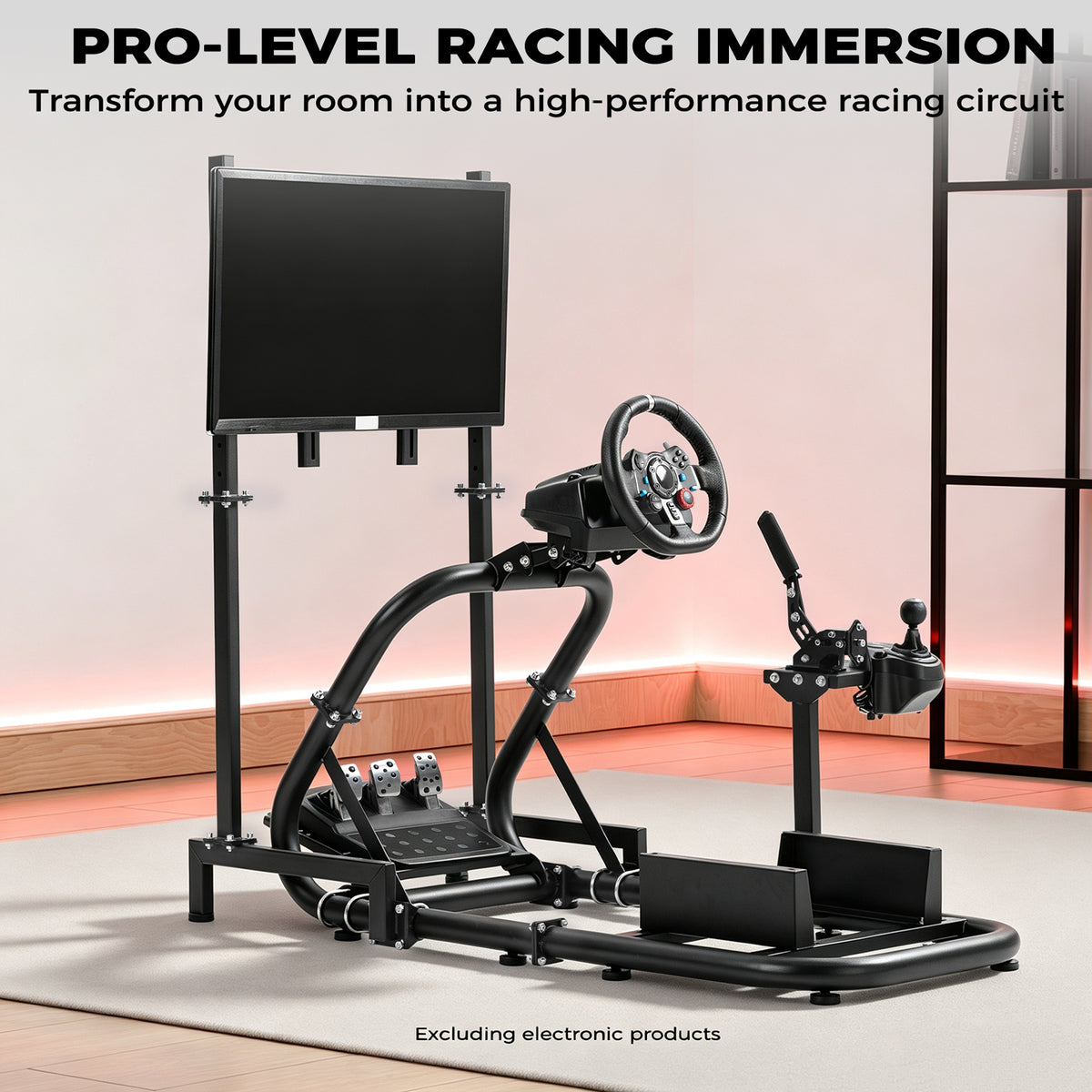 Minneer Racing Sim Mount with Monitor Stand Compatible with Logitech G29 G920, Thrustmaster T248, Fanatec, Professional Gaming Steering Wheel Mount, Seat, Steering Wheel and Foot Pedal Not Provided