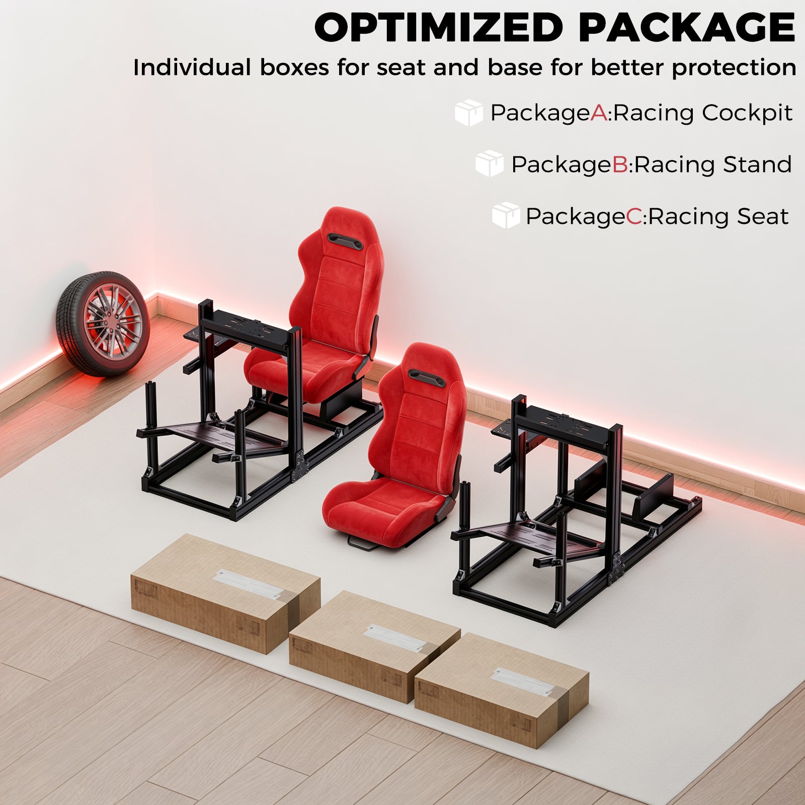 Minneer Racing Simulator Stand With Red Suede Seat  Fit for Logitech G29 G920, for Thrustmaster T80, for Fanatec,Adjustable Steering Wheel Stand,Not Included Wheel,Pedals & Shifter