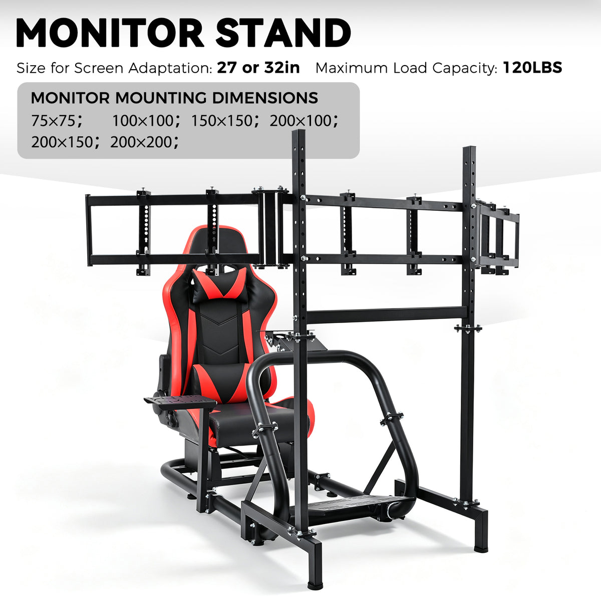 Minneer Racing Simulator Cockpit with Triple Monitor Stand and Red Seat Fit for Logitech/Thrustmaster/Fanatec T500RS TX G29 G920 G923 CSL-DD,  Excludes steering wheel, pedals, monitor and gear shifter