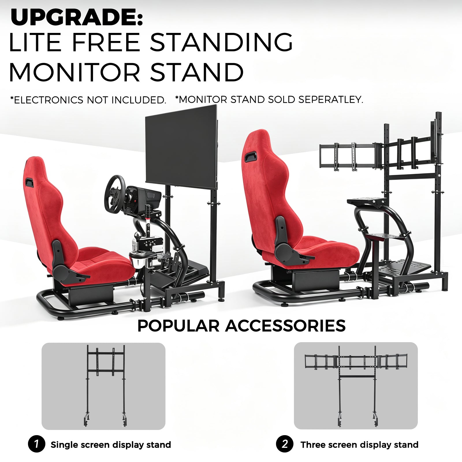 Minneer 50MM Adjustable Racing Cockpit with Red Suede Seat Fit for Logitech G29 G920 G923, for Thrustmaster, for Fanatec Adjustable Racing Wheel Stand, Gaming Race Cockpit Without Steering Wheel Pedal Shifter