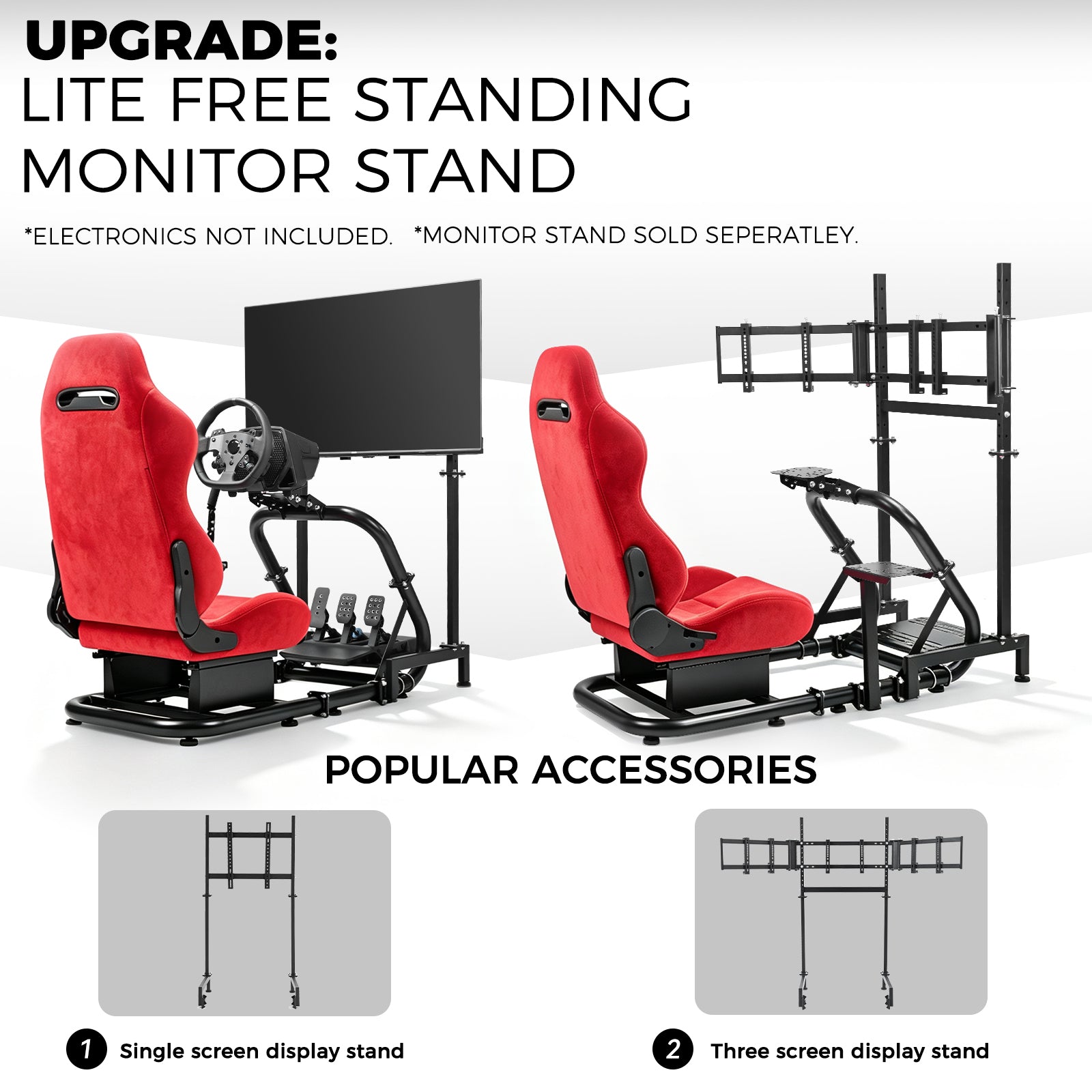 Minneer Racing Steering Wheel Stand with Red Suede Seat Fit for Logitech G29 G920, for Thrustmaster T248, for Fanatec,Gaming Simulator Cockpit, Wheel Pedal Handbrake Not Included