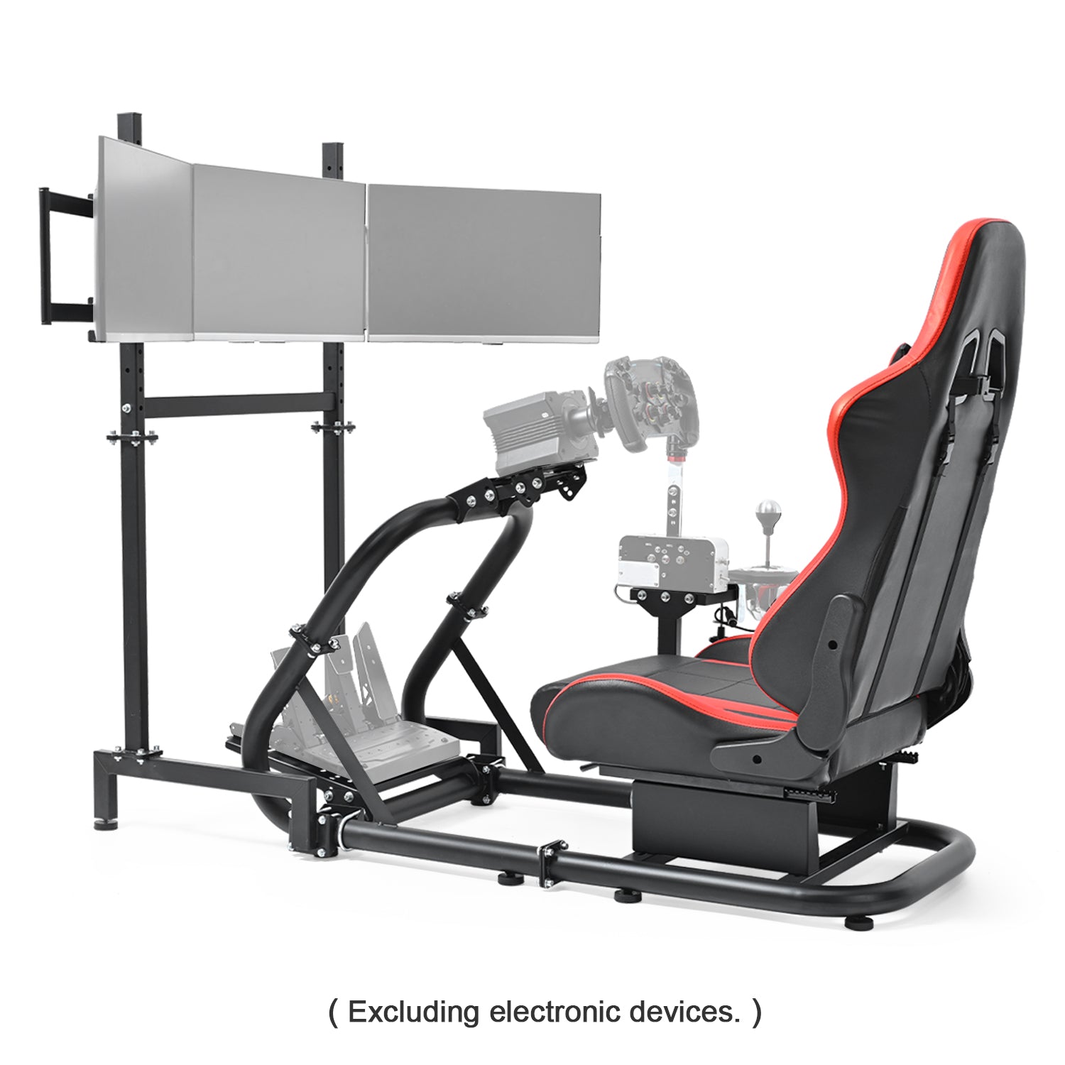 Minneer Racing Simulator Cockpit with Triple Monitor Stand and Red Seat Fit for Logitech/Thrustmaster/Fanatec T500RS TX G29 G920 G923 CSL-DD,  Excludes steering wheel, pedals, monitor and gear shifter