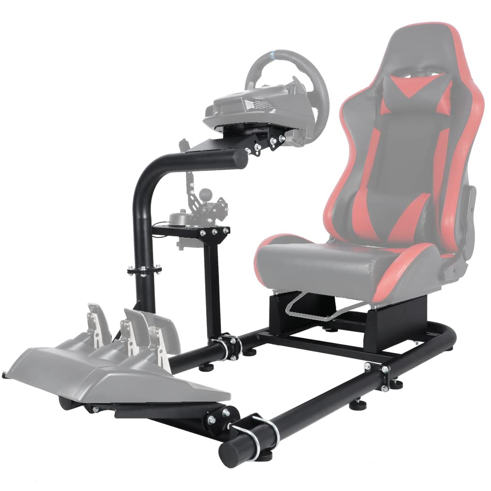 Minneer™ Driving Simulator Cockpit Fits for Logitech G25 G923 G920 Fanatec Thrustmaster Gaming Wheel Stand Single Arm Large Round Tube Game Accessories Steering Wheel Pedal Handbrake Not Included