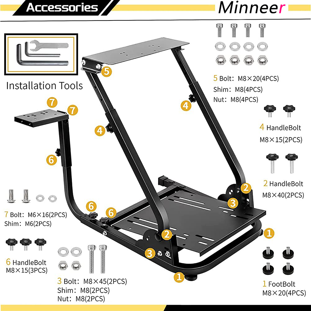 Minneer Adjustable Racing Steering Wheel Stand Fit Logitech G29 G920 G923 Thrustmaster