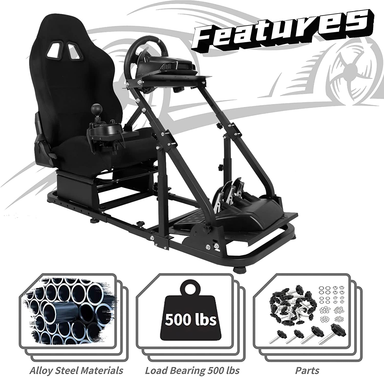 Minneer Racing Simulator Cockpit with Seat Foldable Fit Logitech G29 G920 Fanatec