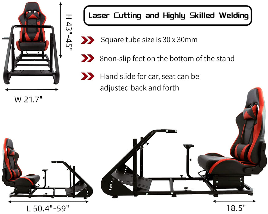 Minneer™ Racing Simulator Cockpit with Red Chair Racing Wheel Stand Fits Logitech G25 G27 G29 and G920,All Thrustmaster,All Fanatec Wheels Fits Xbox, Playstation, PC,Wheel& Pedals Not Included