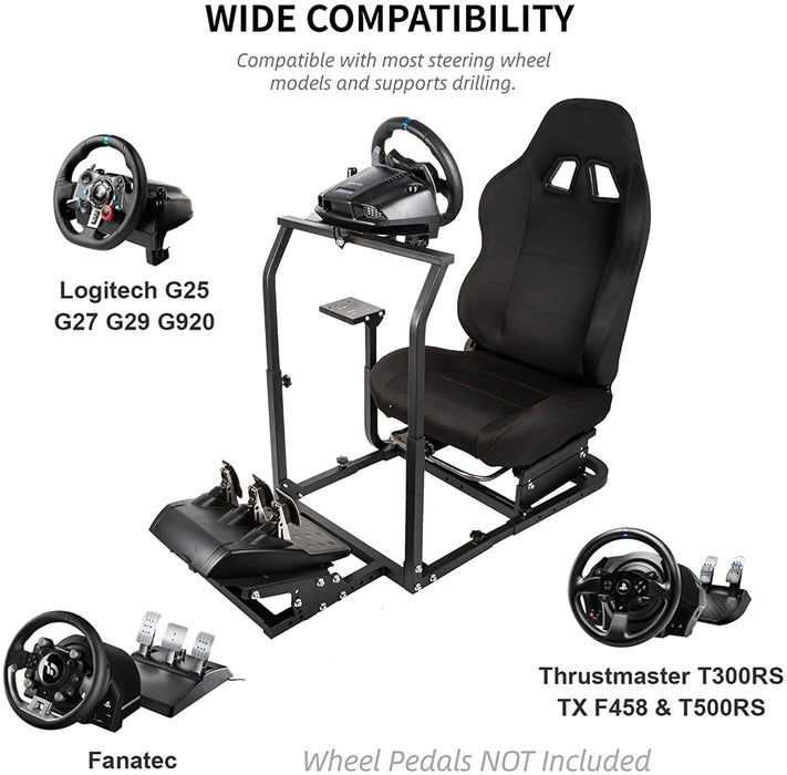 Minneer Simulator Driving Cockpit with Racing Black Seat Compatible with Logitech  G27/G29/G920/G923,Wheel and Pedals Not Include 