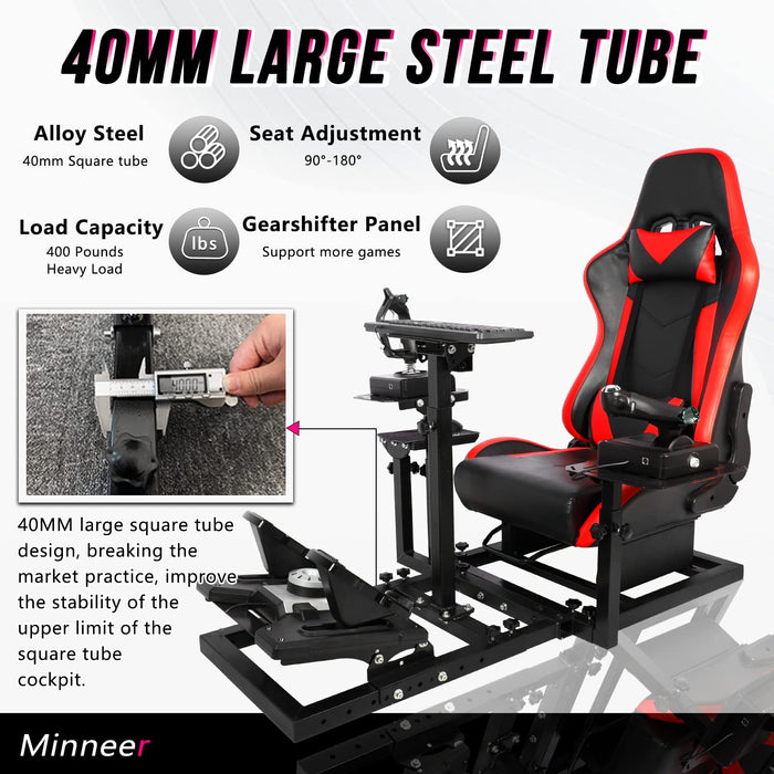 Minneer™ 2023 NEW Racing Flight Simulator Cockpit Fit for Logitech X52/X52pro/X56, Thrustermaster HOTAS WARTHOG, Compatible with G25/G27/G29/G920/G923/TMX/T150/T300 (Included Red Seat)