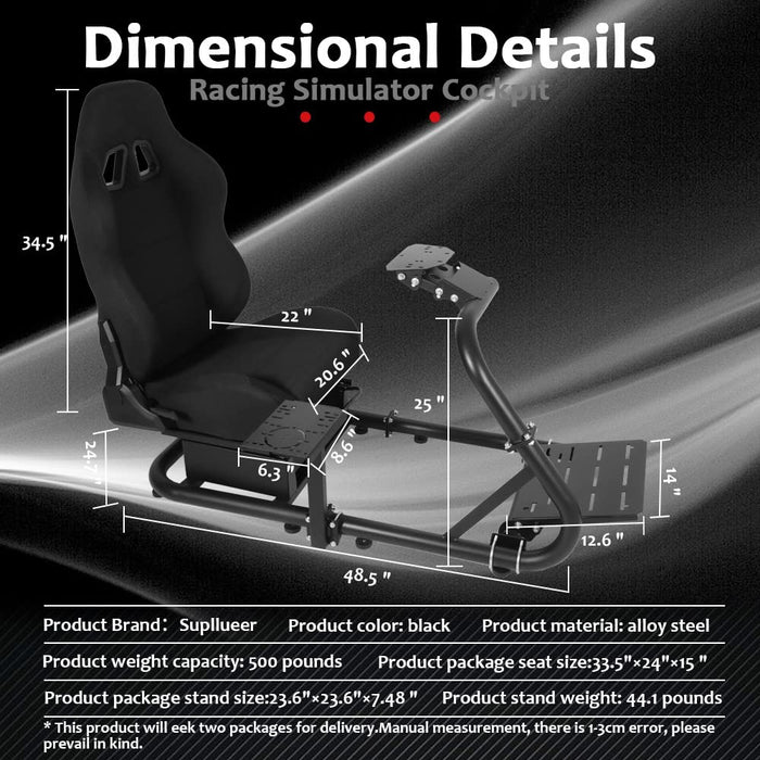 Minneer™ Racing Simulator Cockpit with Black Seat Fits for Logitech G25 G923 Fanatec Thrustmaster Gaming Cockpit Single Arm Game Accessories Steering Wheel Pedal Handbrake Not Included